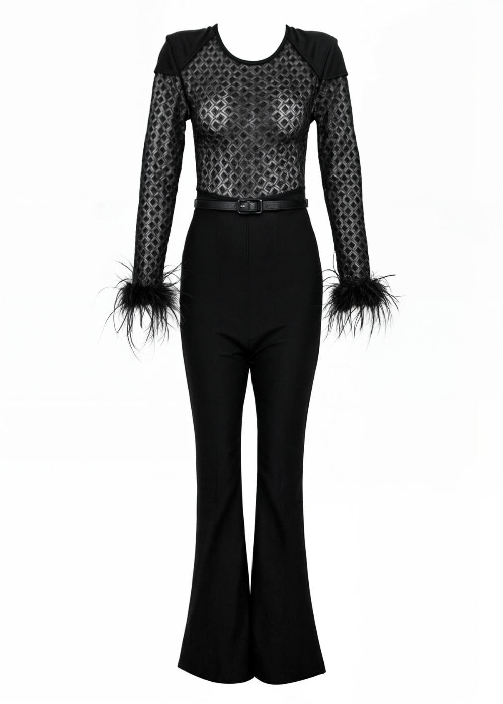 Cassandra Fur Sleeves Lace Slim Fit Jumpsuit