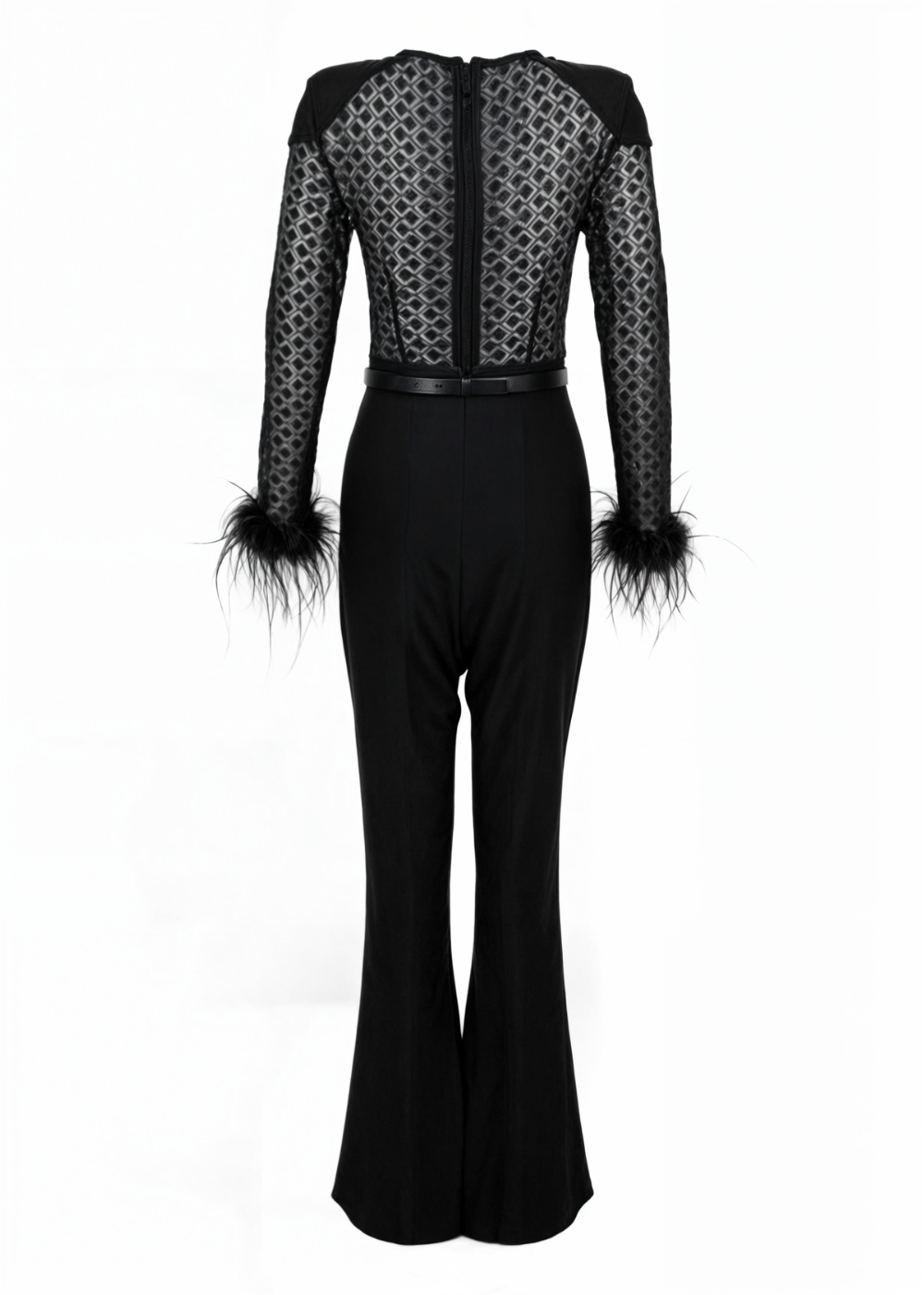 Cassandra Fur Sleeves Lace Slim Fit Jumpsuit