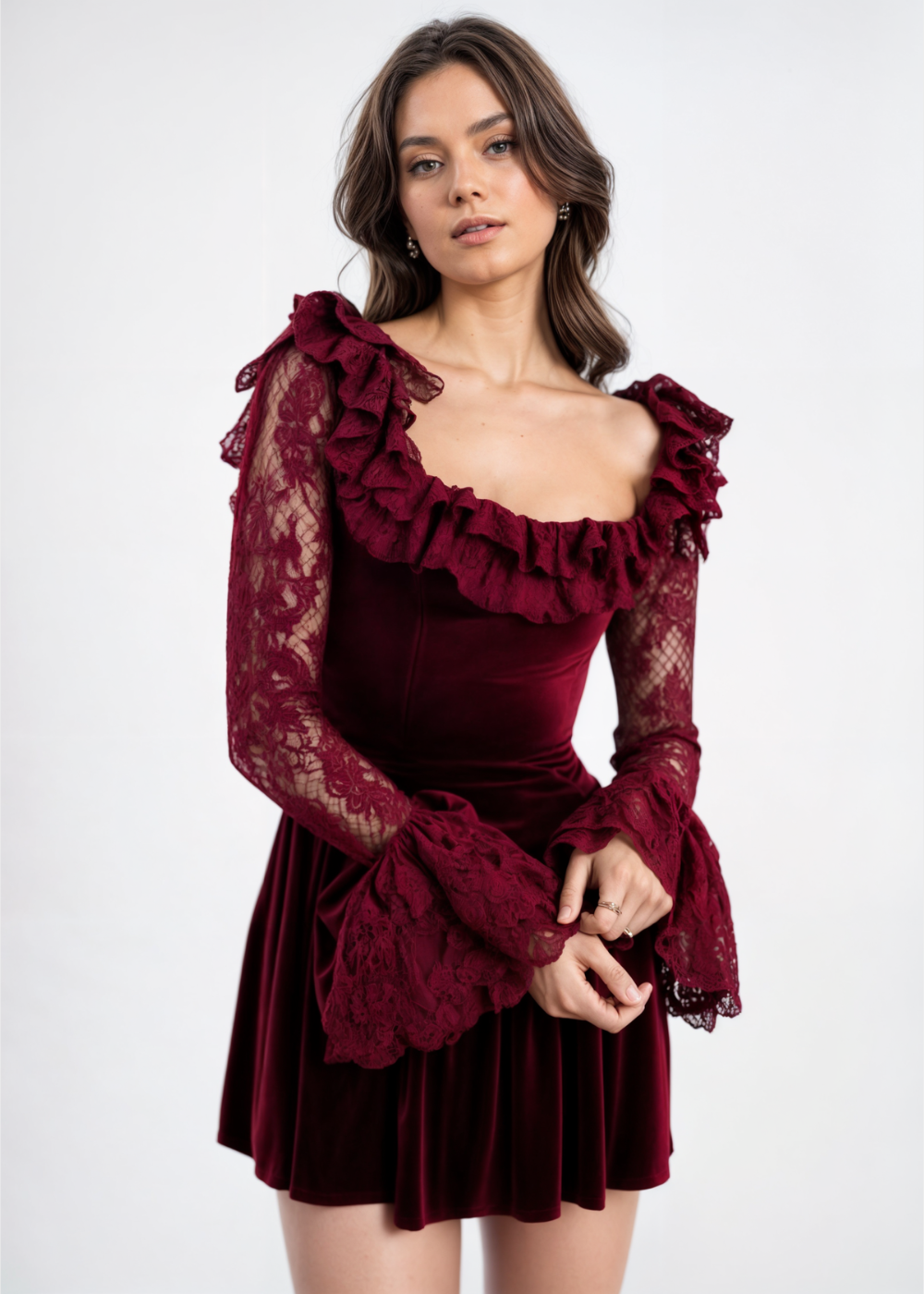 Vivienne Burgundy Lace Mini Dress